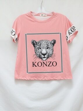 Pink designer logo t-shirt tiger leopard puma print short sleeve women’s top